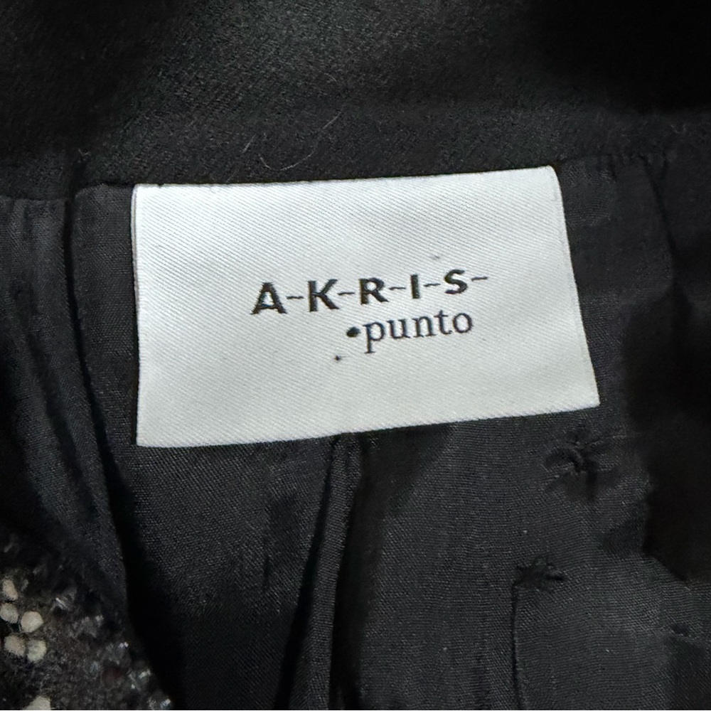 Akris Punto Wool Blend Zip Front Coat Charcoal Ivory‎ Blue Pattern Sz 6 - Picture 3 of 15